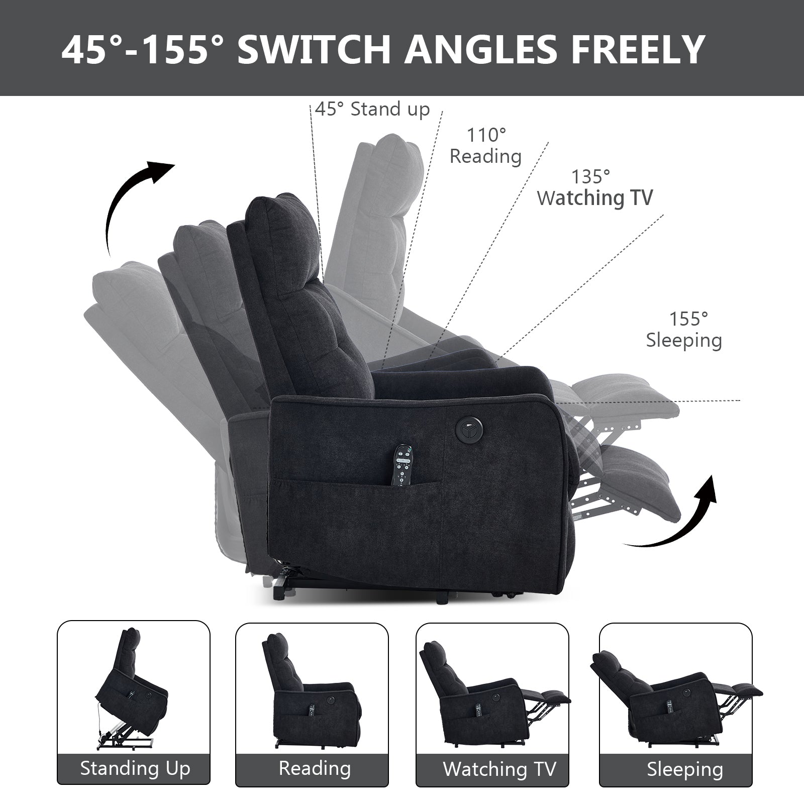 Chenille Single-Motor Power Lift Recliner with Massage & Heat detail image 59