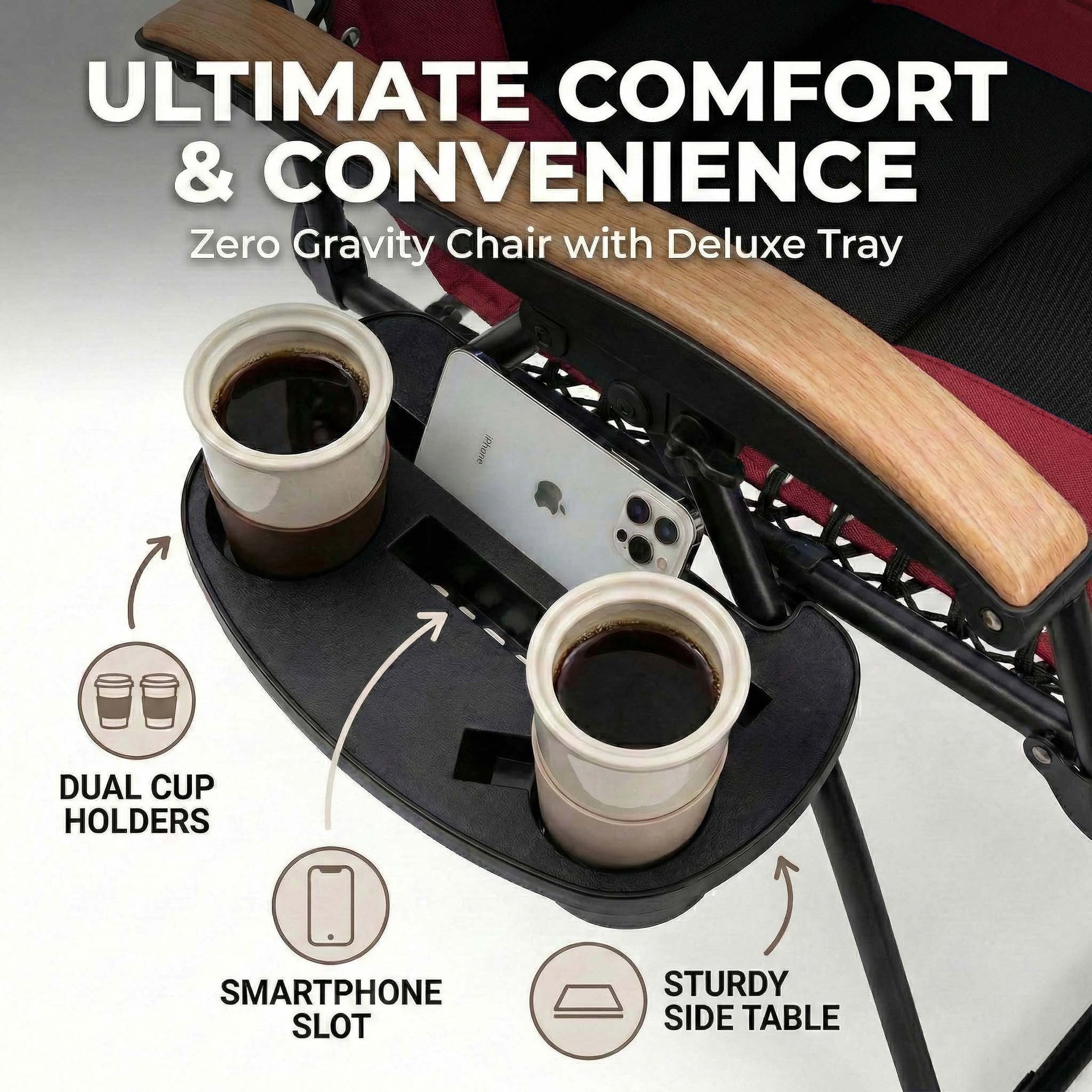 Oversized Padded Zero Gravity Chair with Cup Holder, 400 lb Capacity detail image 4