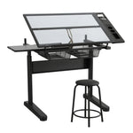 Hand Crank Adjustable Drafting Table with Drawers & Stool hobby and puzzle table