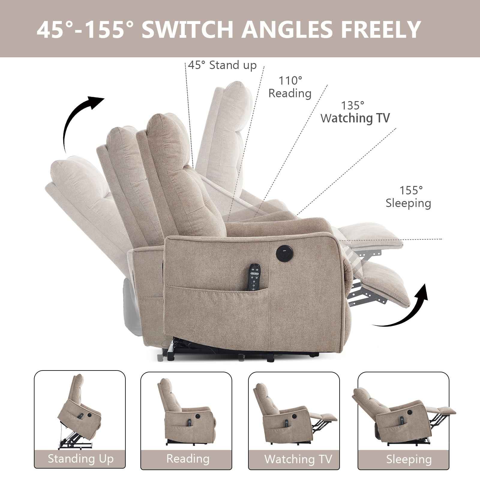 Single Motor Power Lift Recliner Chair with Massage & Heat detail image 22