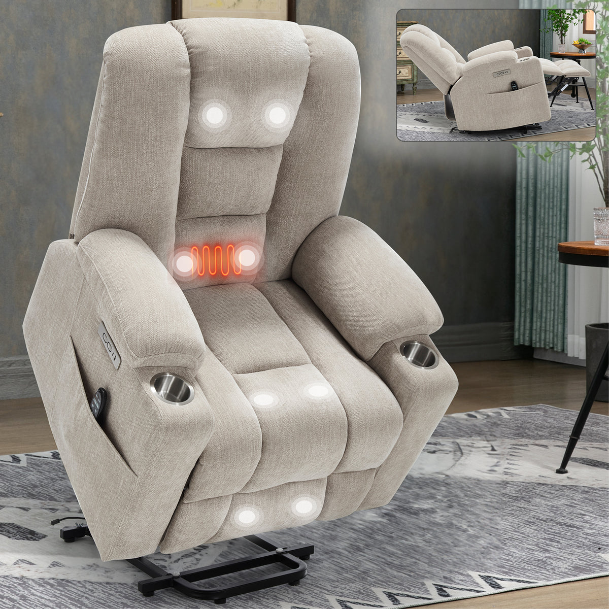 Large Dual-Motor Power Lift Heat & Massage Recliner detail image 87