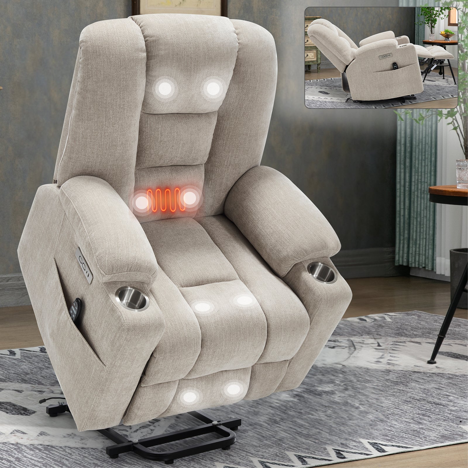Large Dual-Motor Power Lift Heat & Massage Recliner detail image 87