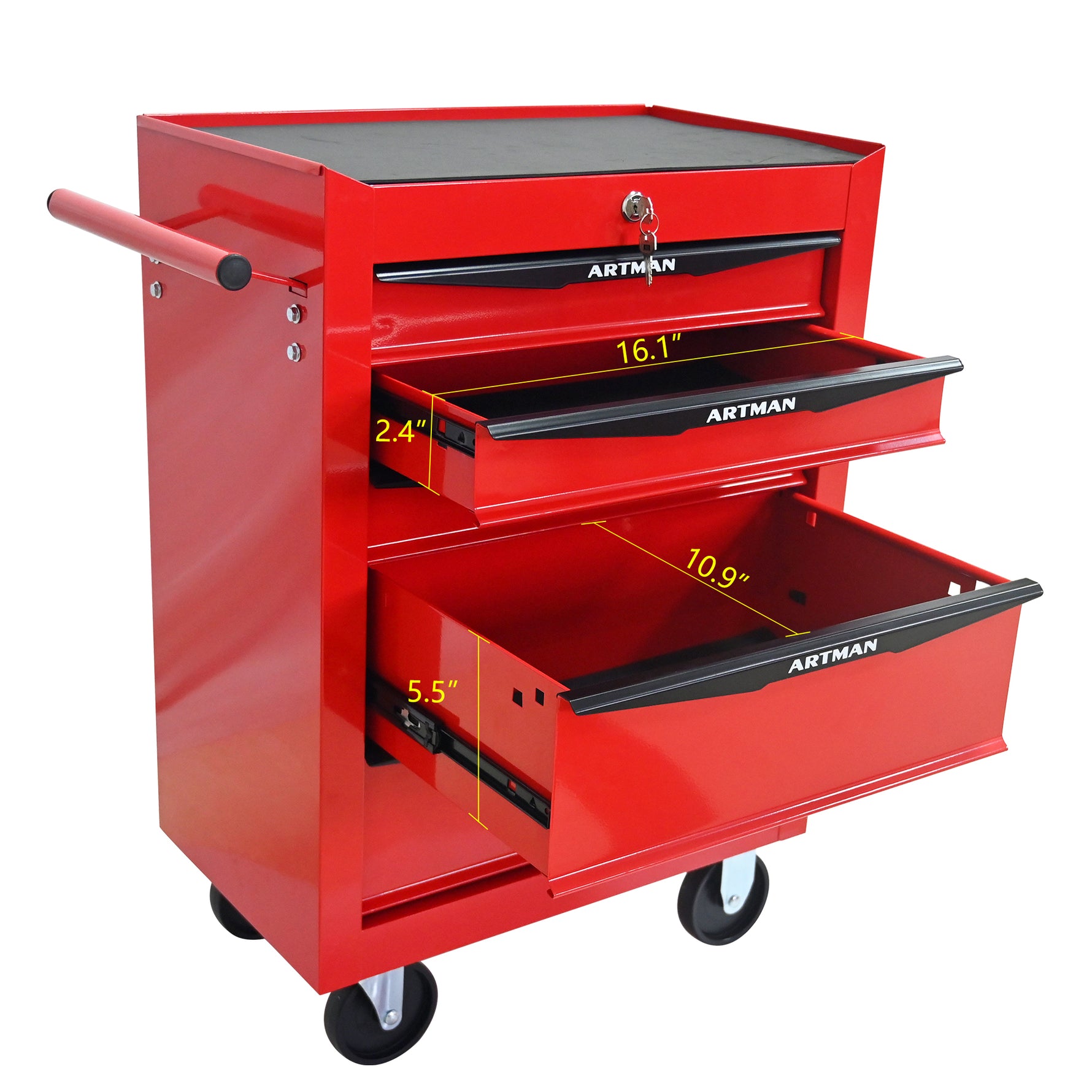 Rolling 5-Drawer Steel Tool Chest with Stainless Steel Top for workshop, garage, storage, or utility use