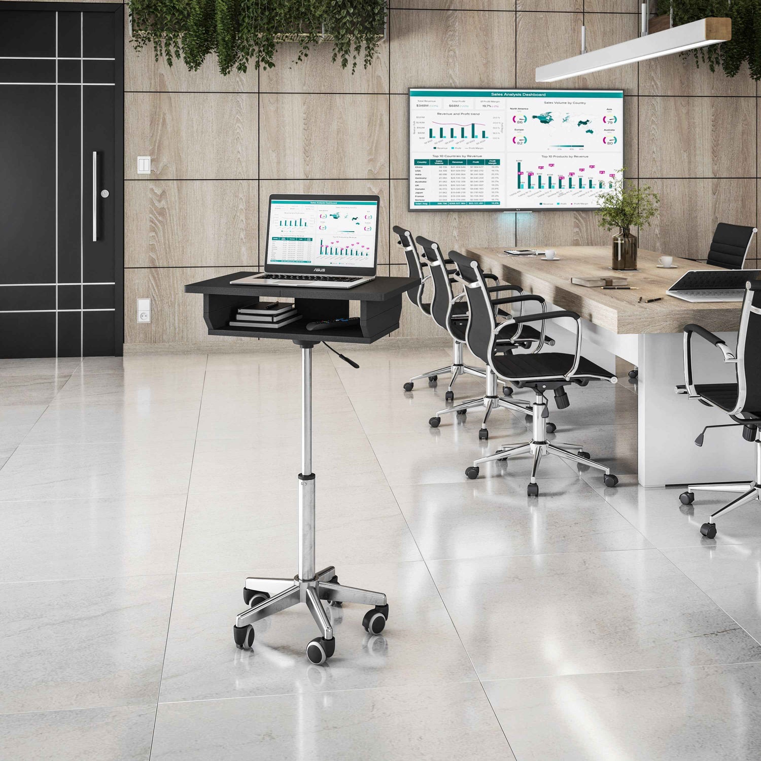 Techni Mobili Folding Table Laptop Cart, Graphite mobile laptop workstation