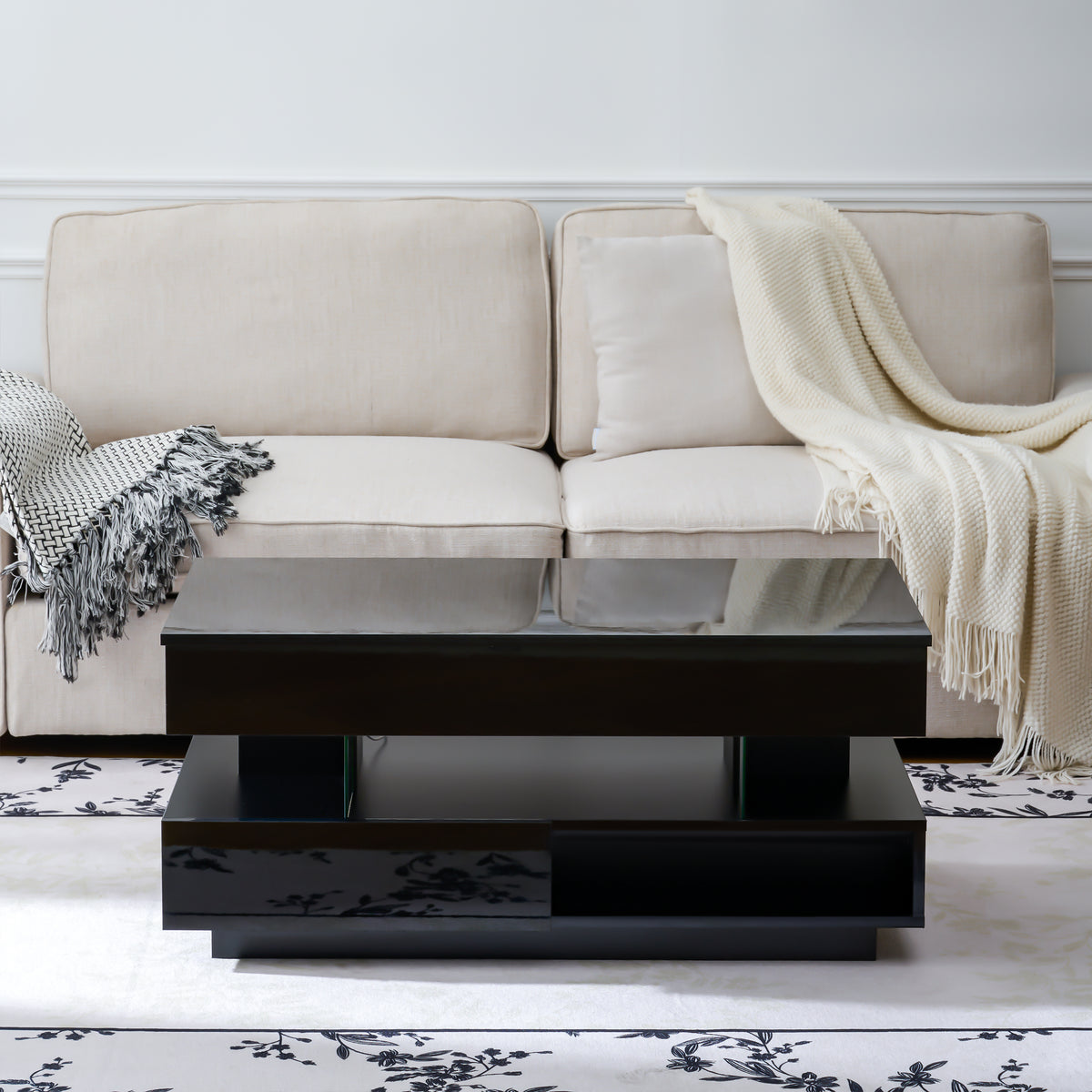 Lift-Top Coffee Table with Storage & LED Lights desktop storage organizer