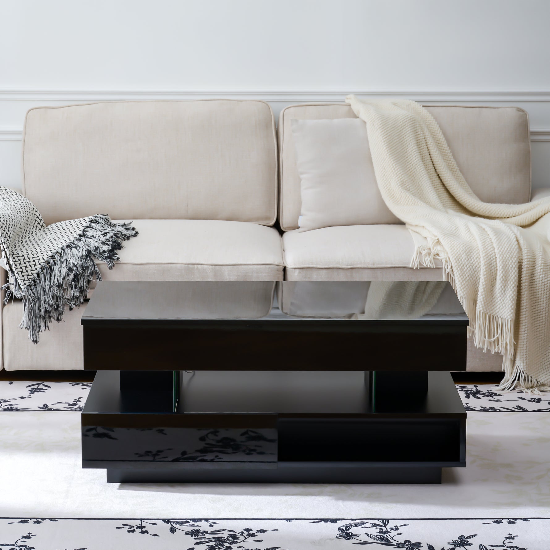 Lift-Top Coffee Table with Storage & LED Lights desktop storage organizer