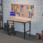 Adjustable Height Heavy-Duty Workbench, Rubber Wood Top Workstation with Power Outlets for workshop, garage, storage, or utility use