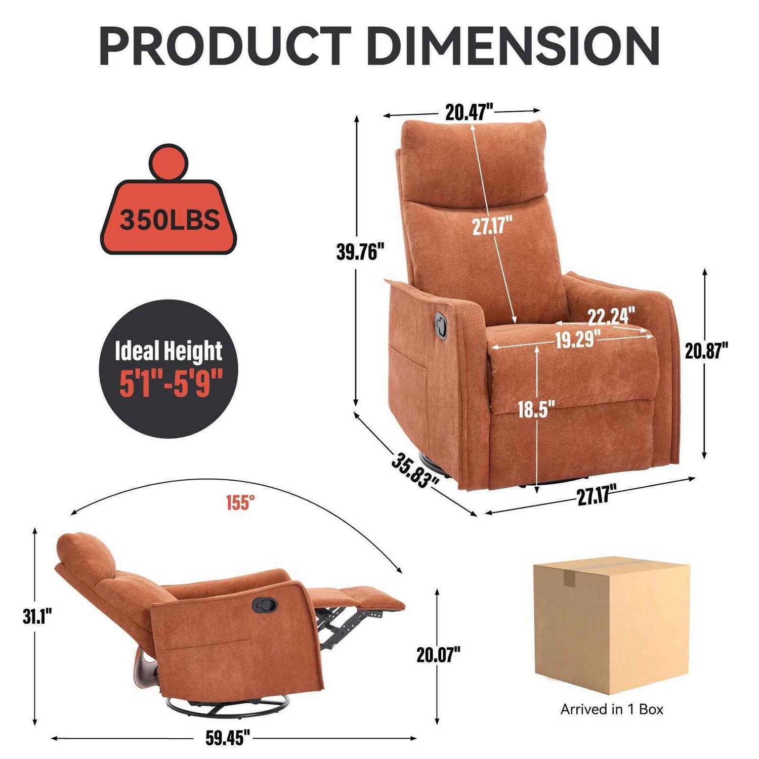 Heat Massage Manual Recliner Chair with Rocker and Swivel in Fabric for Living Room detail image 2