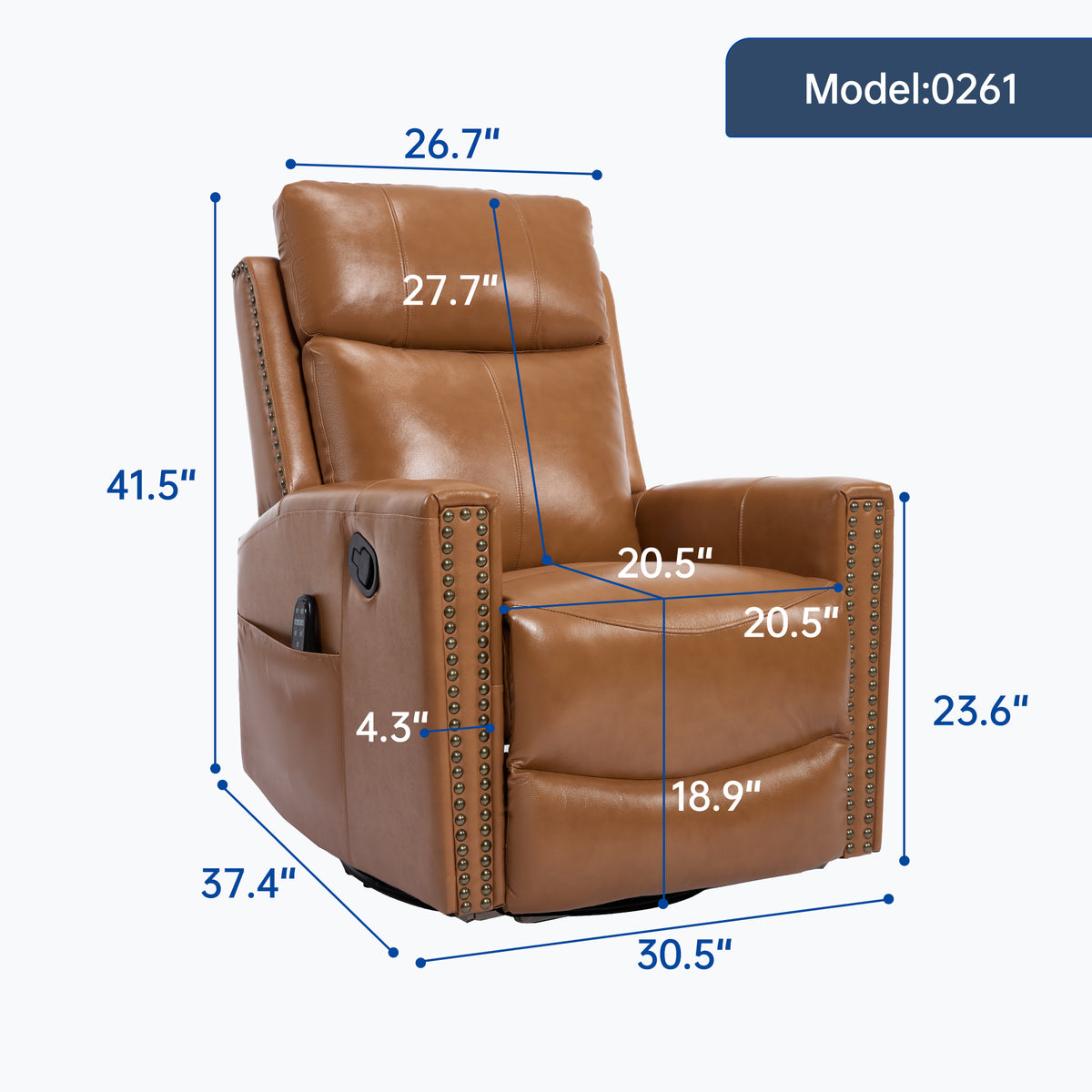 Genuine Leather Heat Massage Manual Recliner Chair with Rocker and Swivel for Living Room detail image 69