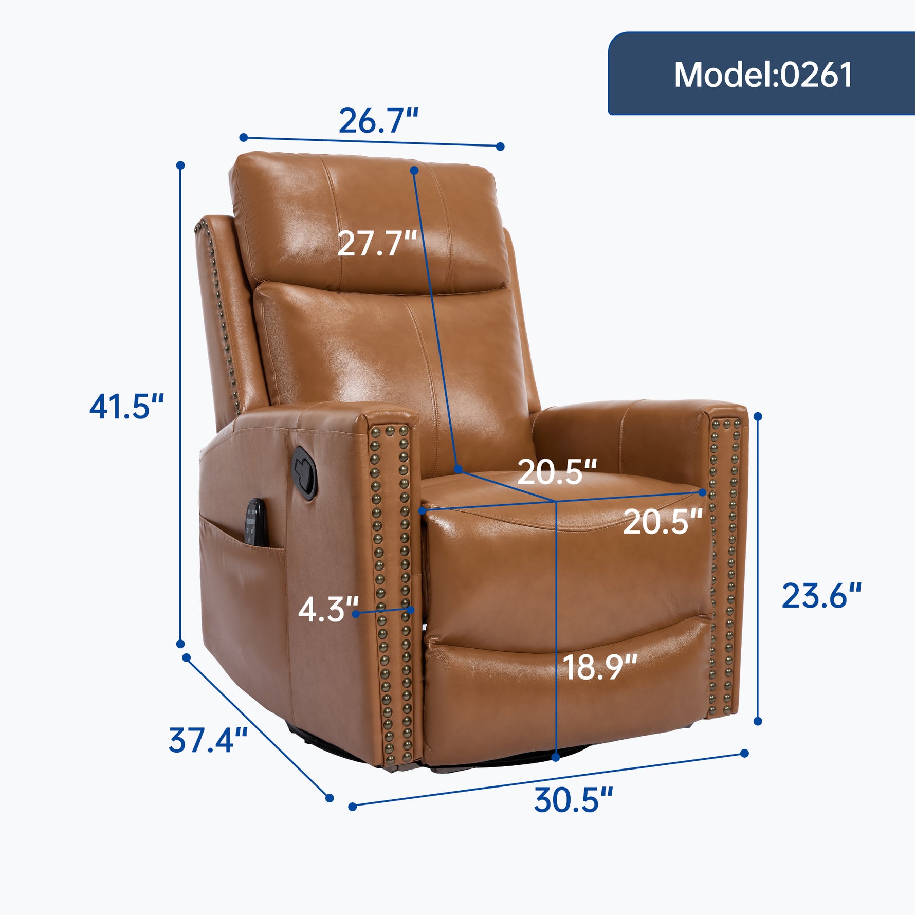Genuine Leather Heat Massage Manual Recliner Chair with Rocker and Swivel for Living Room detail image 69
