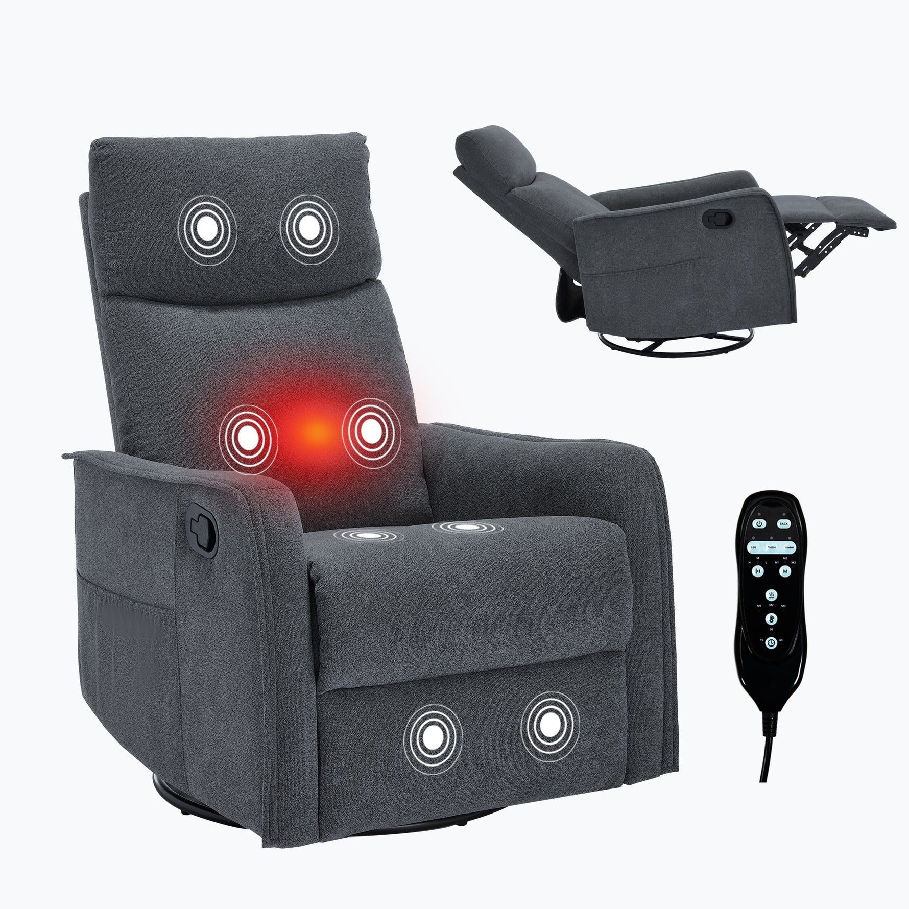 Heat Massage Manual Recliner Chair with Rocker and Swivel in Fabric for Living Room detail image 88