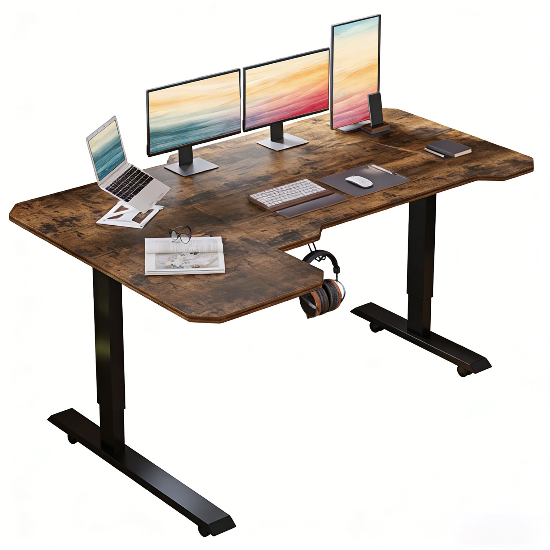 L-Shaped 59" Electric Standing Desk workspace desk setup