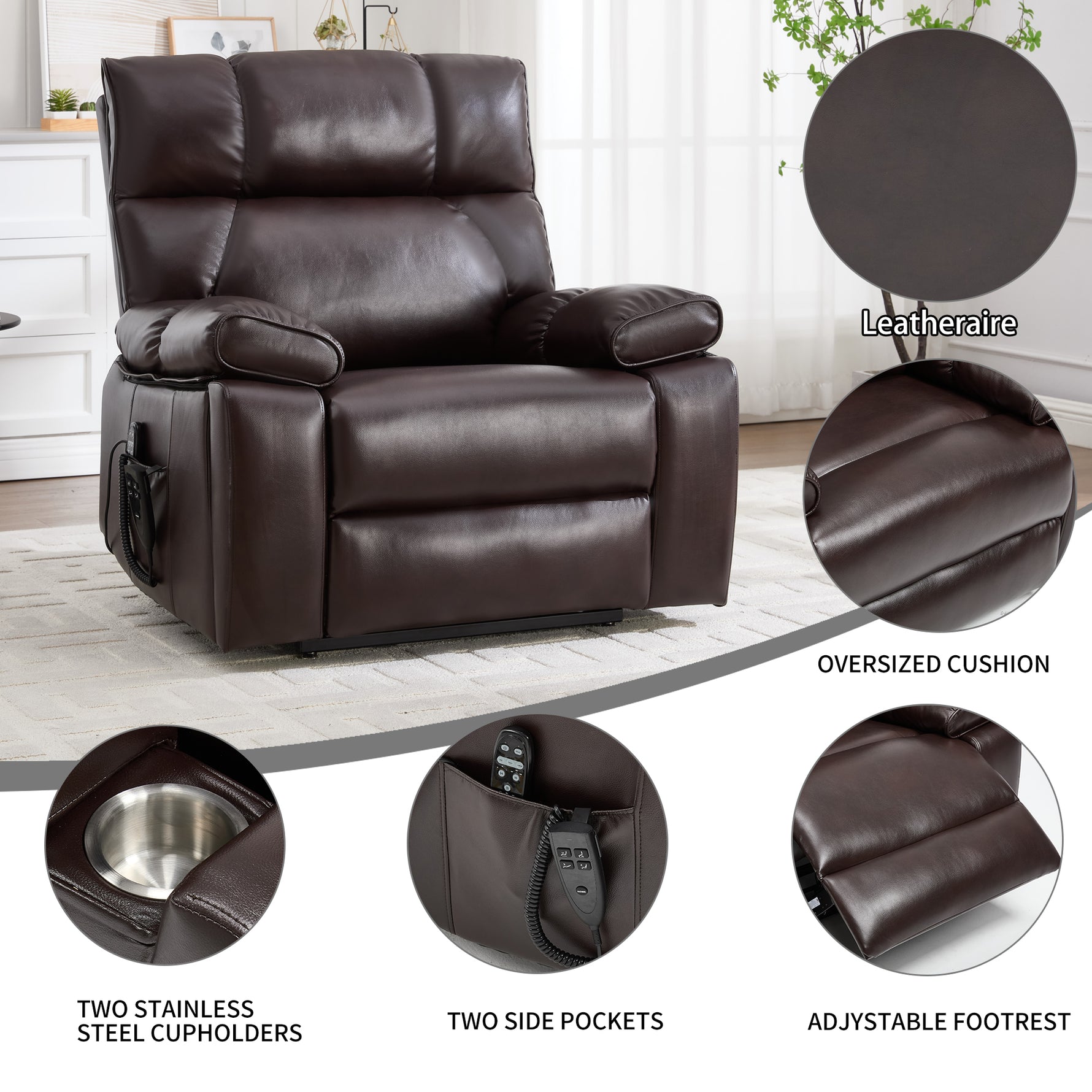 Dual-Motor Power Lift Recliner with Heat & Massage, 350 lb Capacity detail image 114