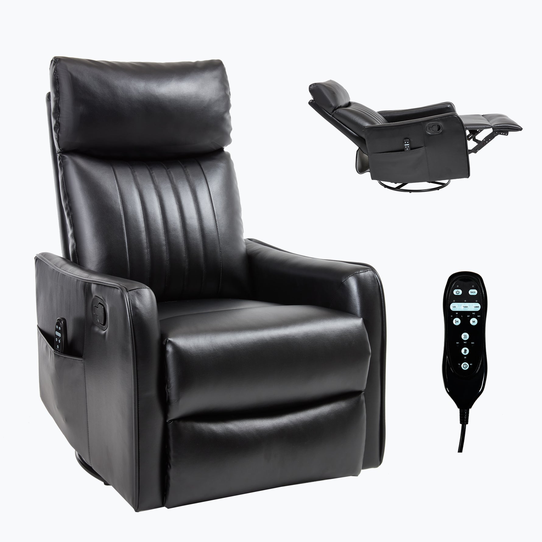 Faux Leather Heat Massage Manual Recliner Chair with Rocker and Swivel for Living Room detail image 14