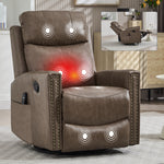Genuine Leather Heat Massage Manual Recliner Chair with Rocker and Swivel for Living Room detail image 84