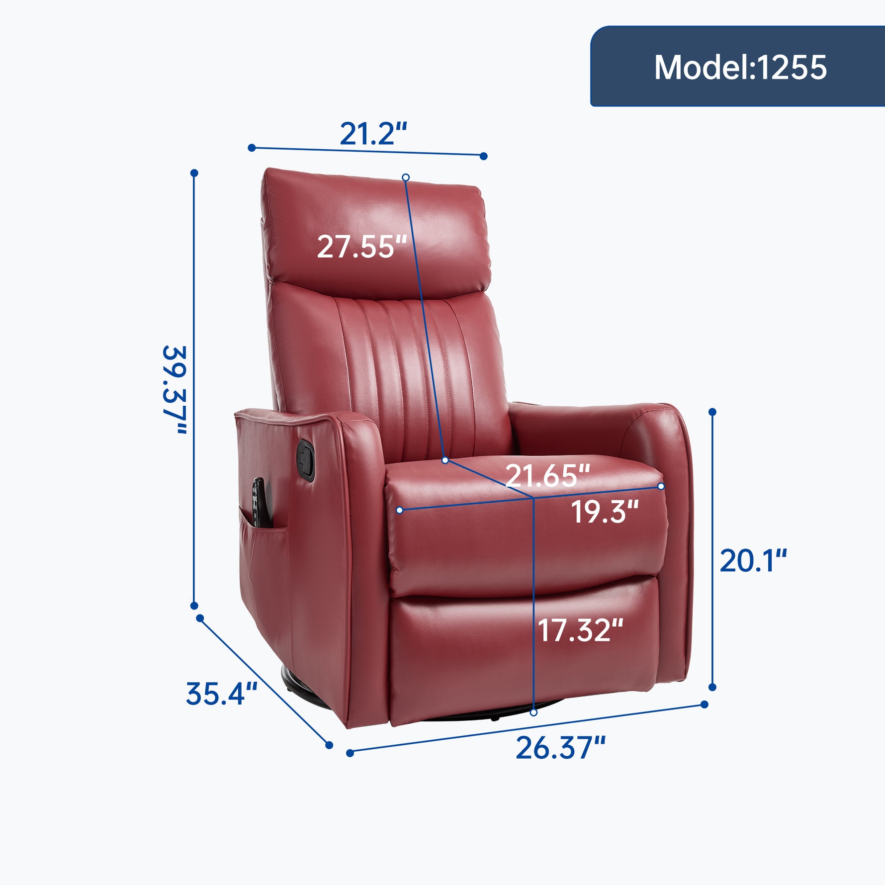 Faux Leather Heat & Massage Manual Rocker Swivel Recliner detail image 34