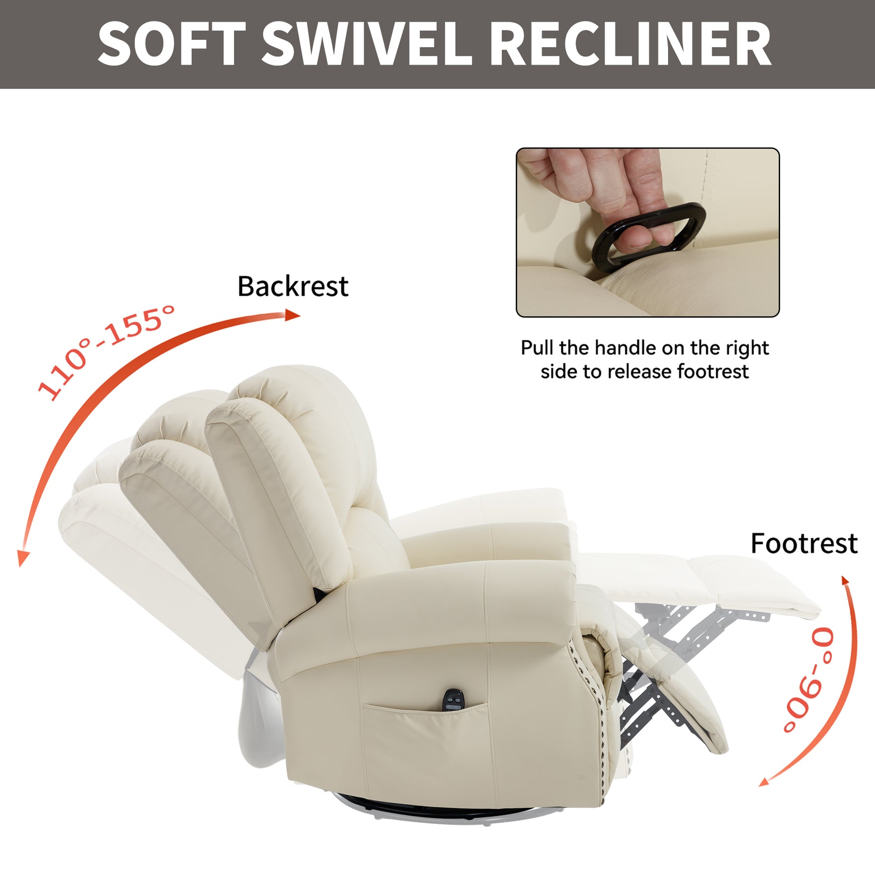Heat Massage Manual Recliner Chair with Rocker and Swivel for Living Room detail image 57