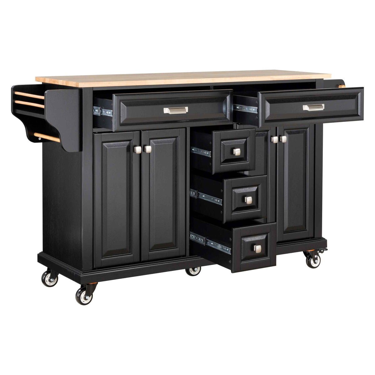Rubberwood Kitchen Cart with 5 Drawers & Storage Cabinet product view 4