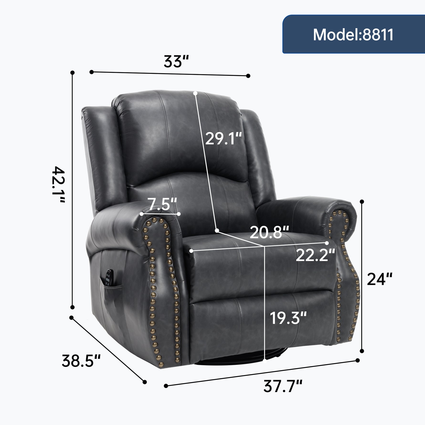 Heat Massage Manual Recliner Chair with Rocker and Swivel for Living Room detail image 75
