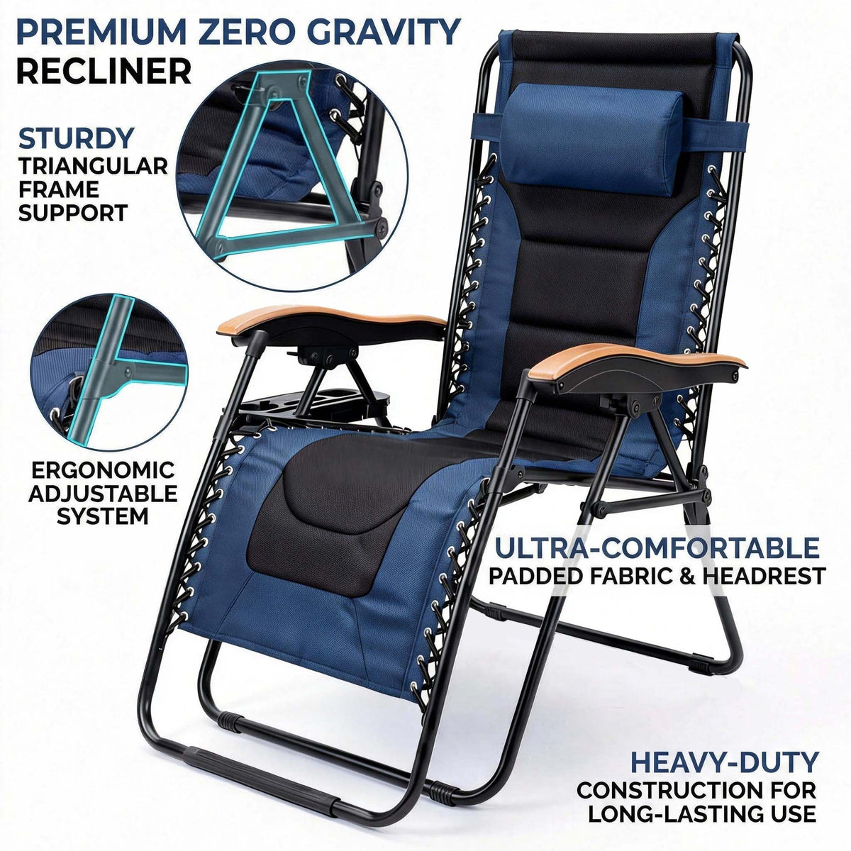 Oversized Padded Zero Gravity Chair with Cup Holder, 400 lb Capacity detail image 28