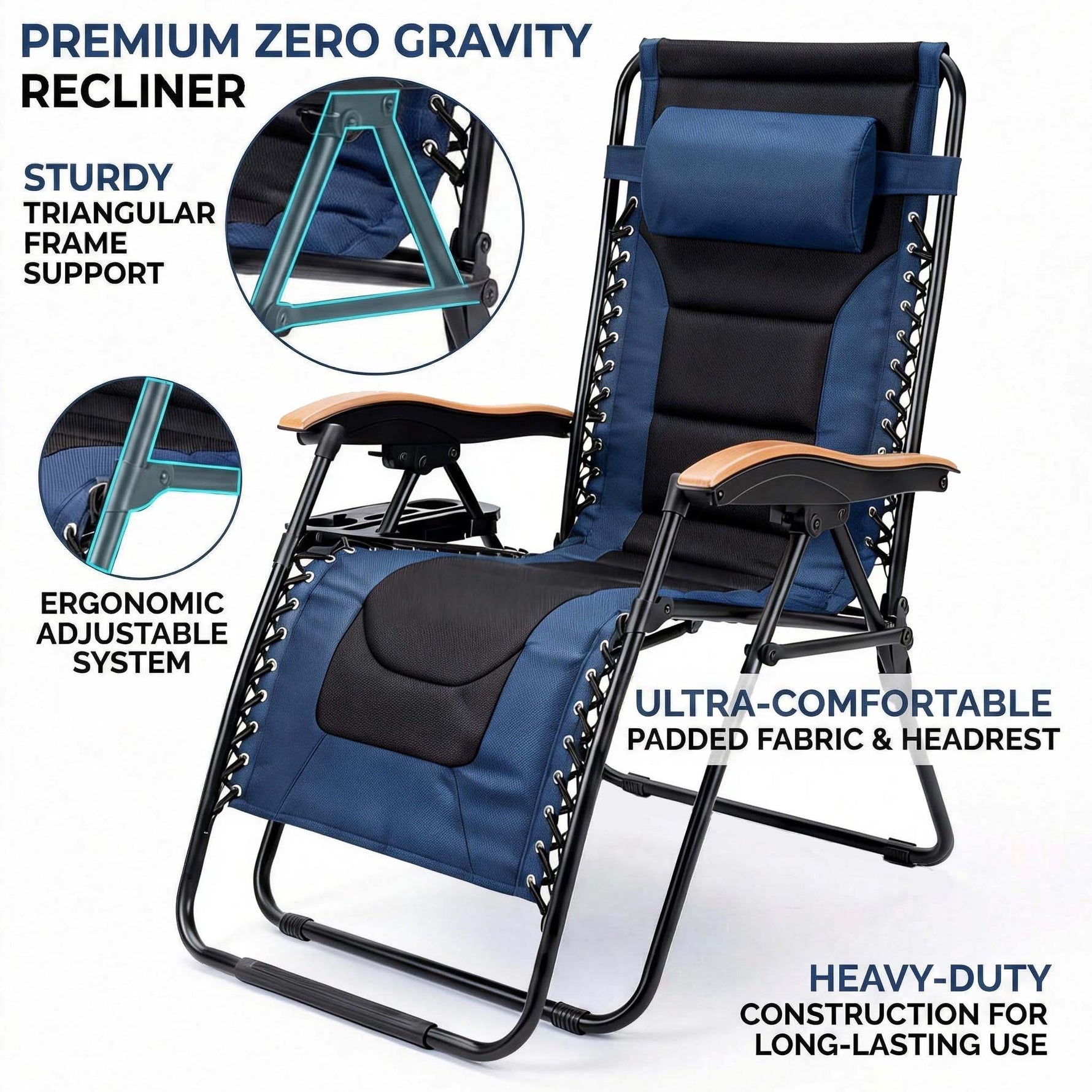 Oversized Padded Zero Gravity Chair with Cup Holder, 400 lb Capacity detail image 28