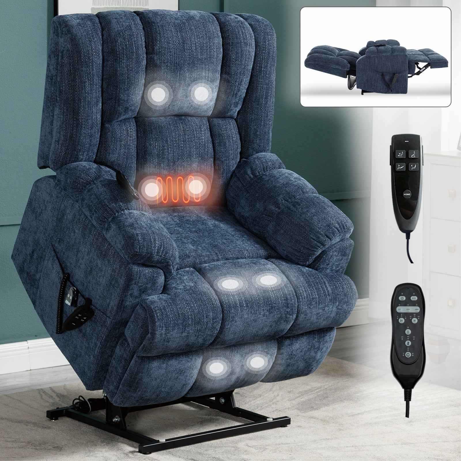 Dual-Motor Heat & Massage Power Lift Recliner, 350 lb Capacity detail image 22