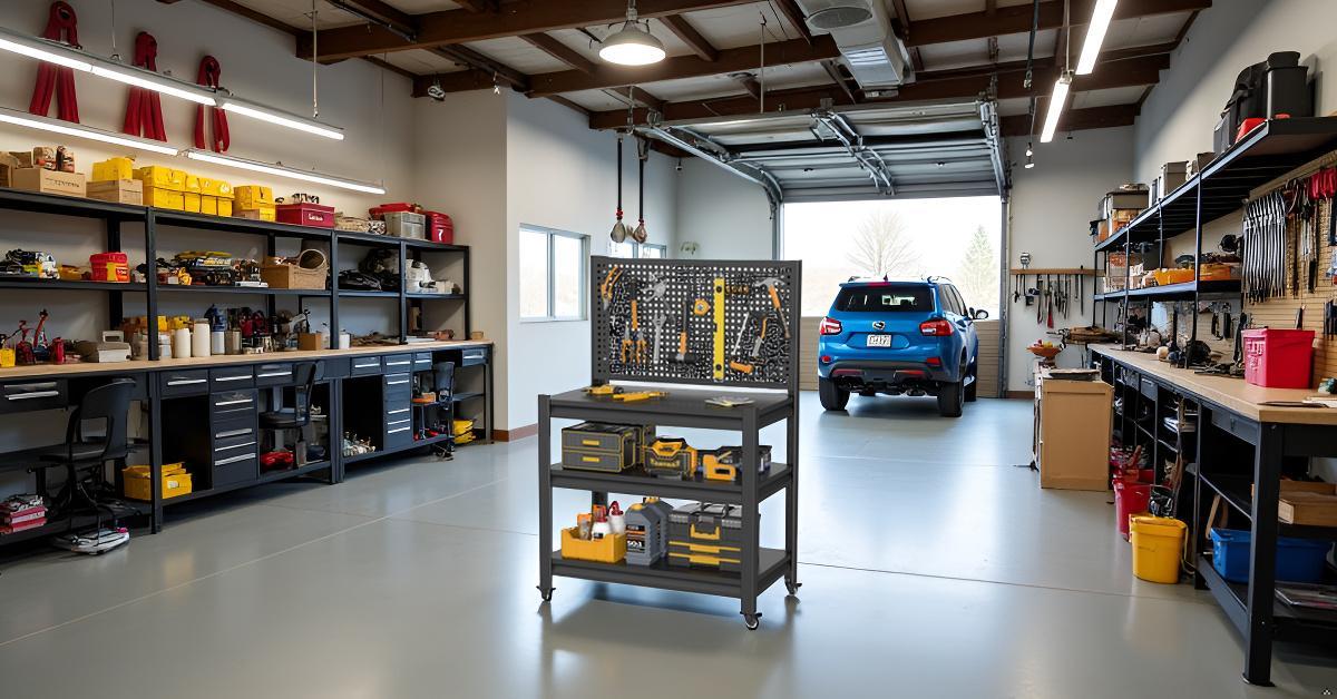 Heavy-Duty Metal Shelving & Workbench with Pegboard, 3000 lb Capacity for workshop, garage, storage, or utility use