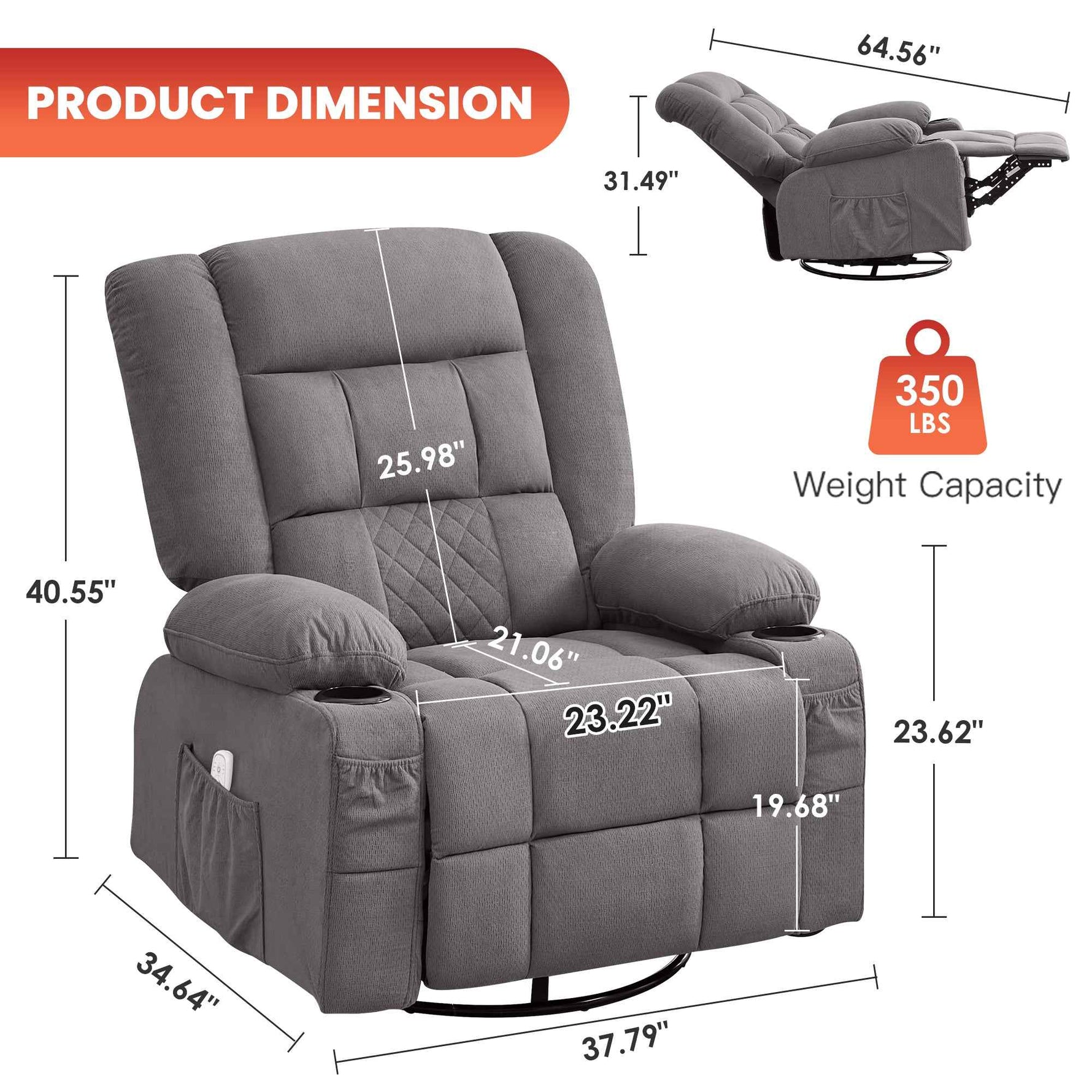 Kneading Massage Rocker Recliner with 4-Point 3D Kneading detail image 18