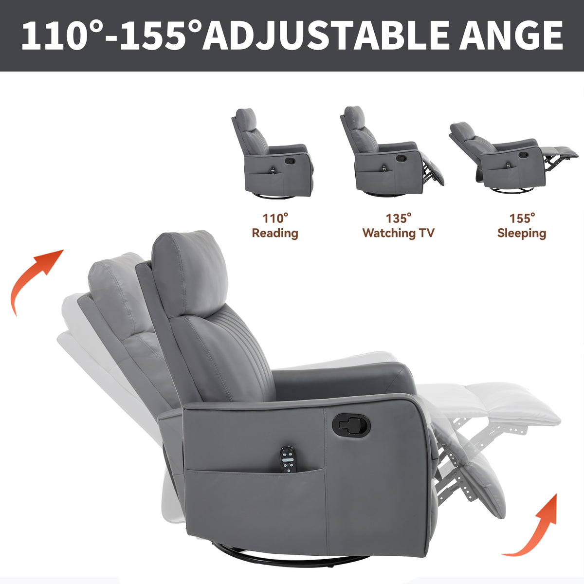 Faux Leather Heat & Massage Manual Rocker Swivel Recliner detail image 6