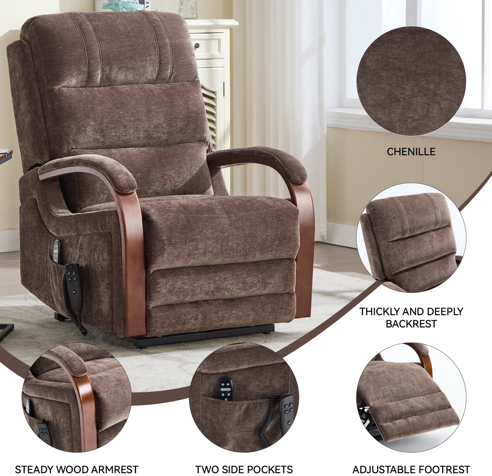 Power Chenille Lift Recliner Chair Dual Motor Infinite Position Up to 350 Pounds detail image 27