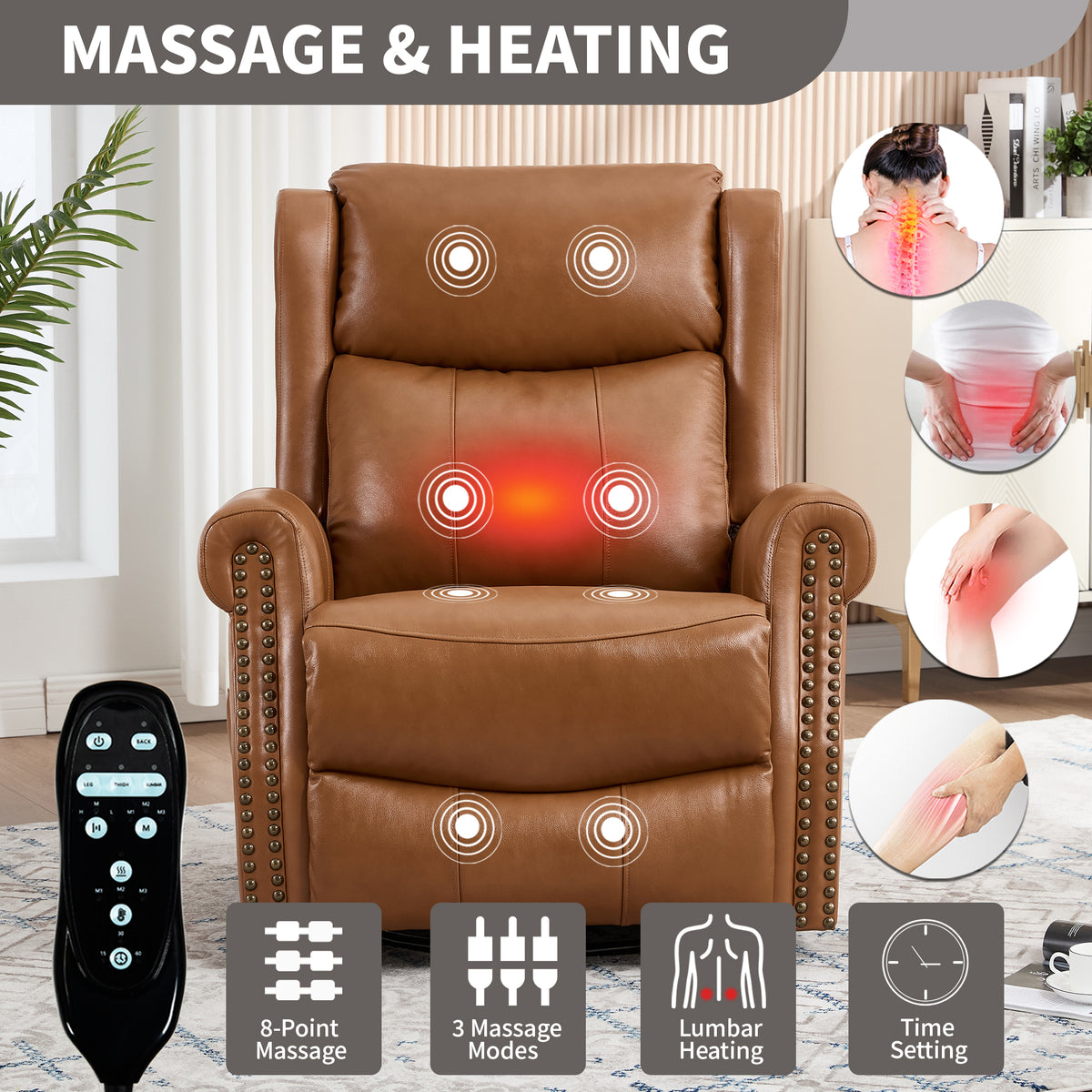 Heat Massage Manual Recliner Chair with Rocker and Swivel for Living Room detail image 83
