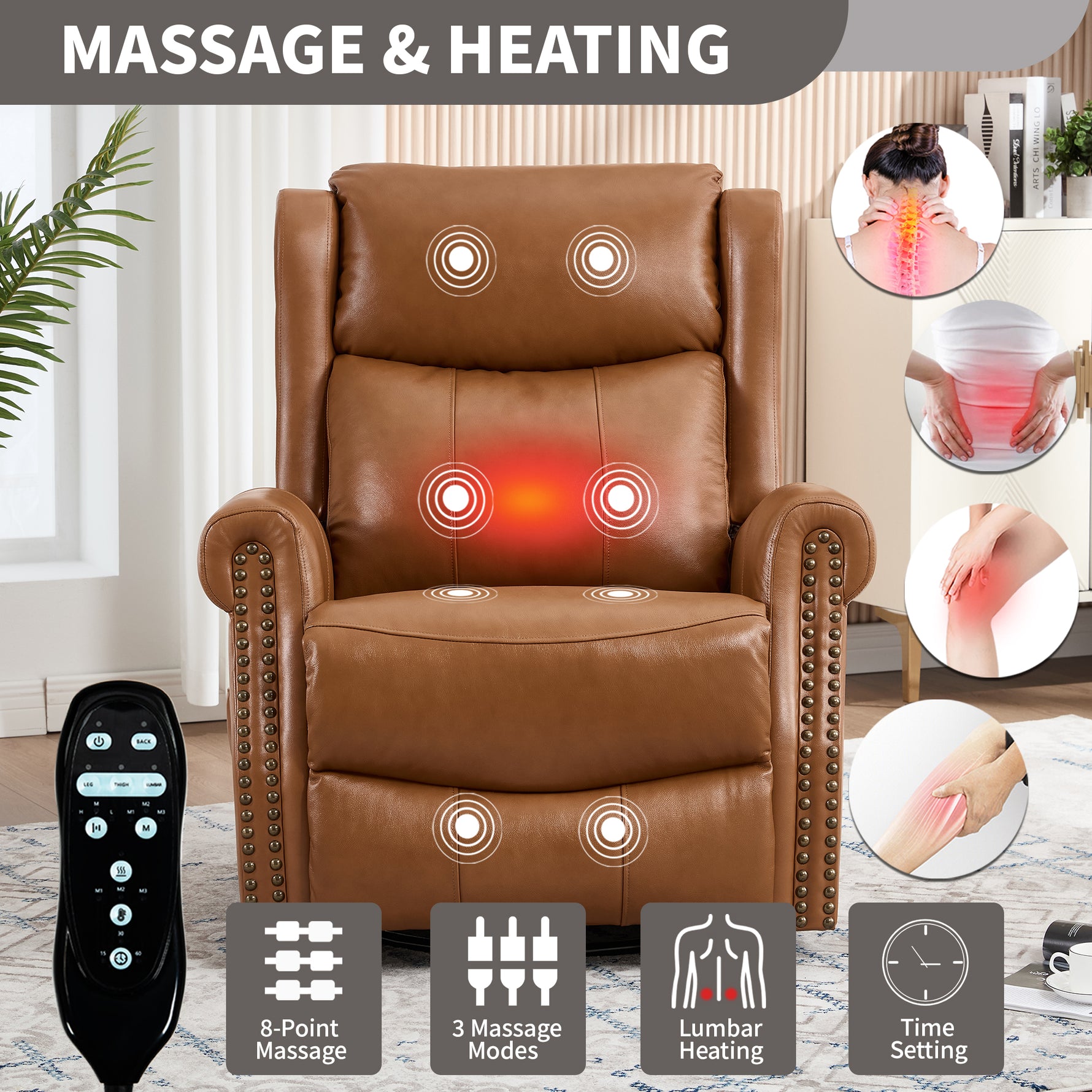 Heat Massage Manual Recliner Chair with Rocker and Swivel for Living Room detail image 83
