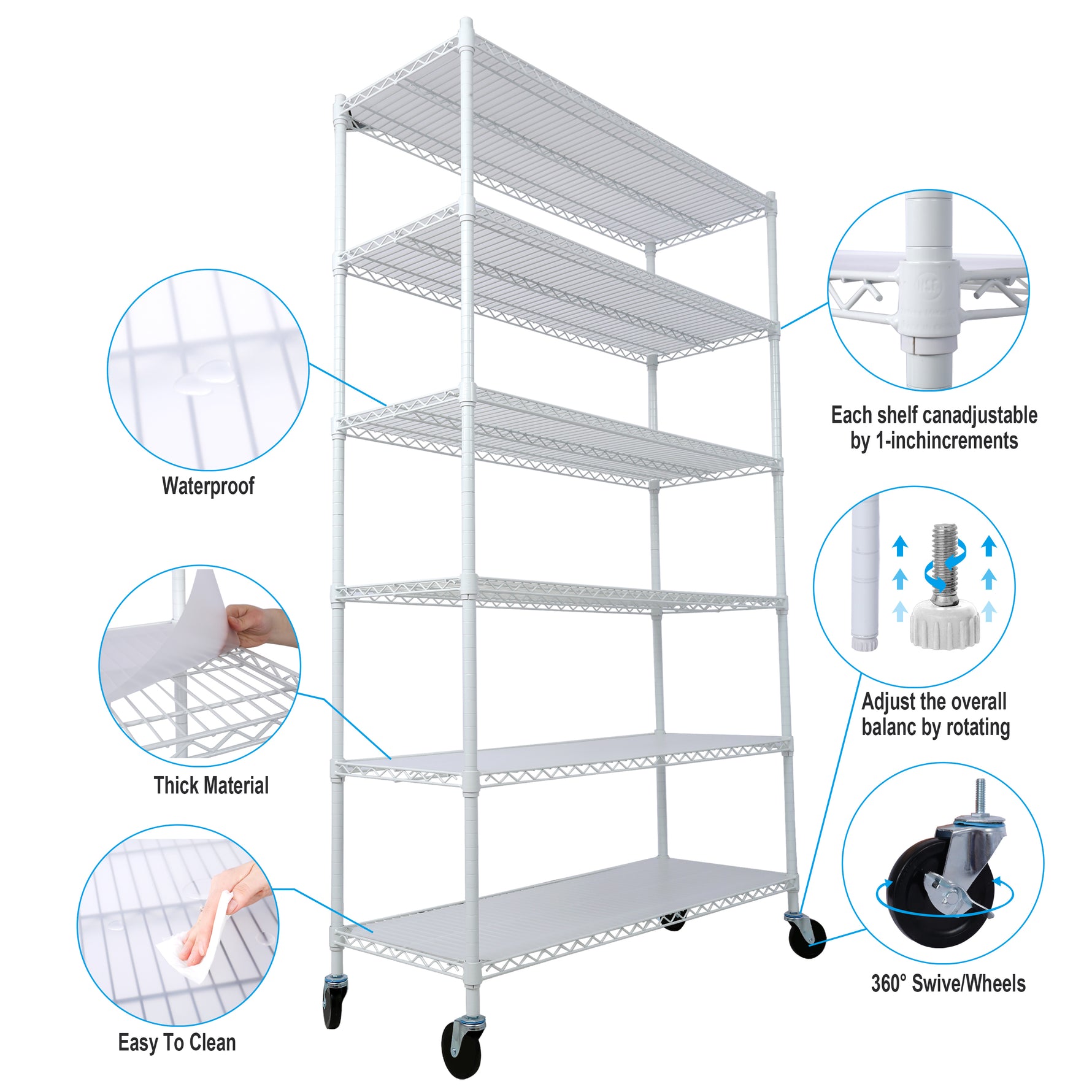 6-Tier NSF Wire Shelving Unit, 6000 lb Capacity for workshop, garage, storage, or utility use