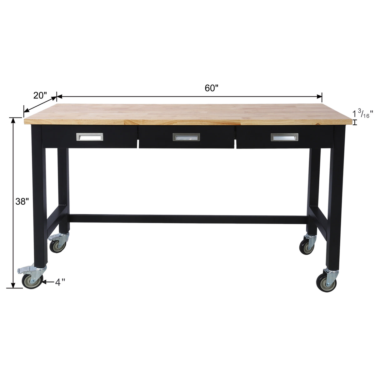 60" Rolling Bamboo Workbench with Drawer Storage for workshop, garage, storage, or utility use