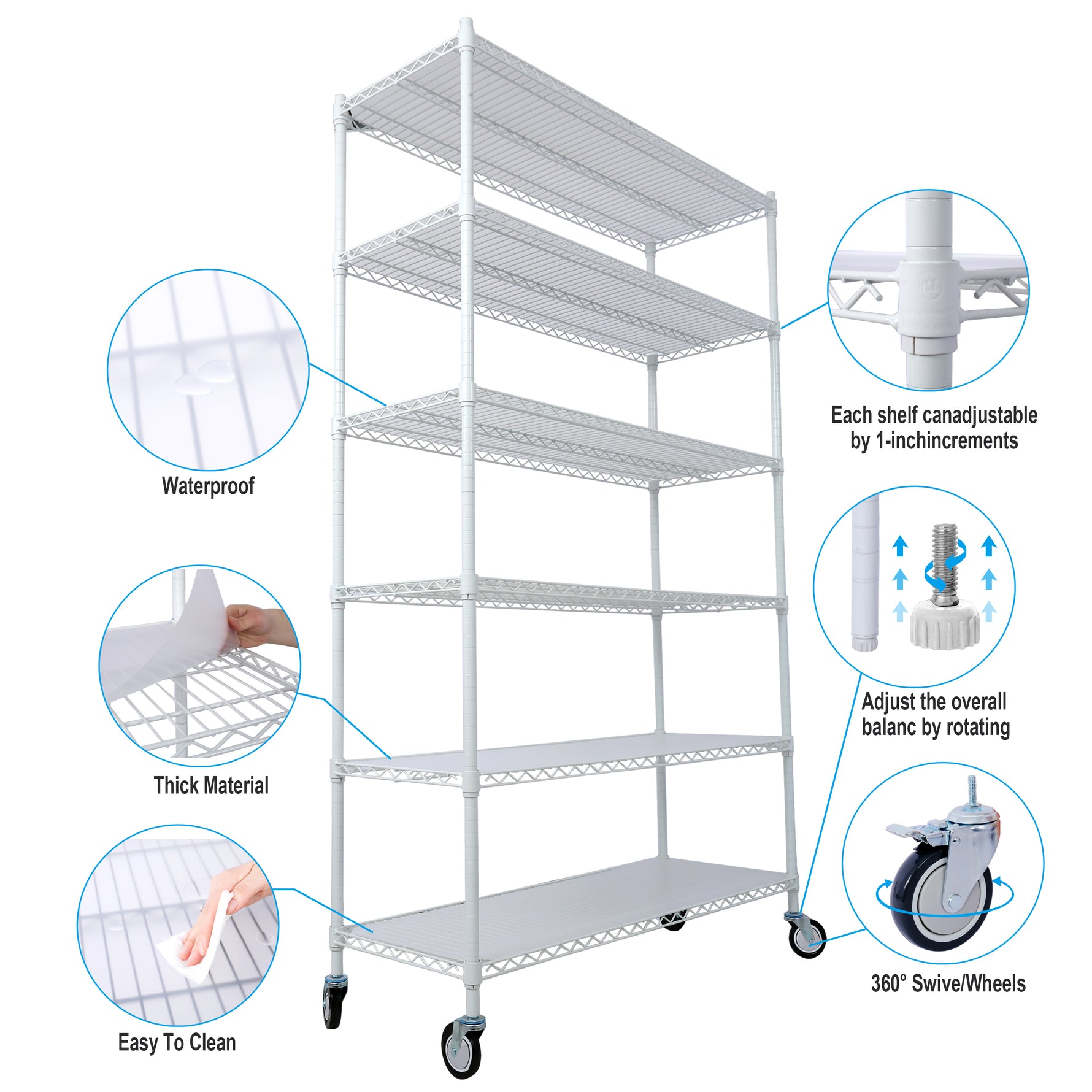 6-Tier NSF Wire Shelving Unit, 6000 lb Capacity for workshop, garage, storage, or utility use