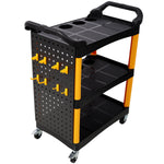 3-Tier Rolling Auto Detail Cart with Panel & Hooks for workshop, garage, storage, or utility use
