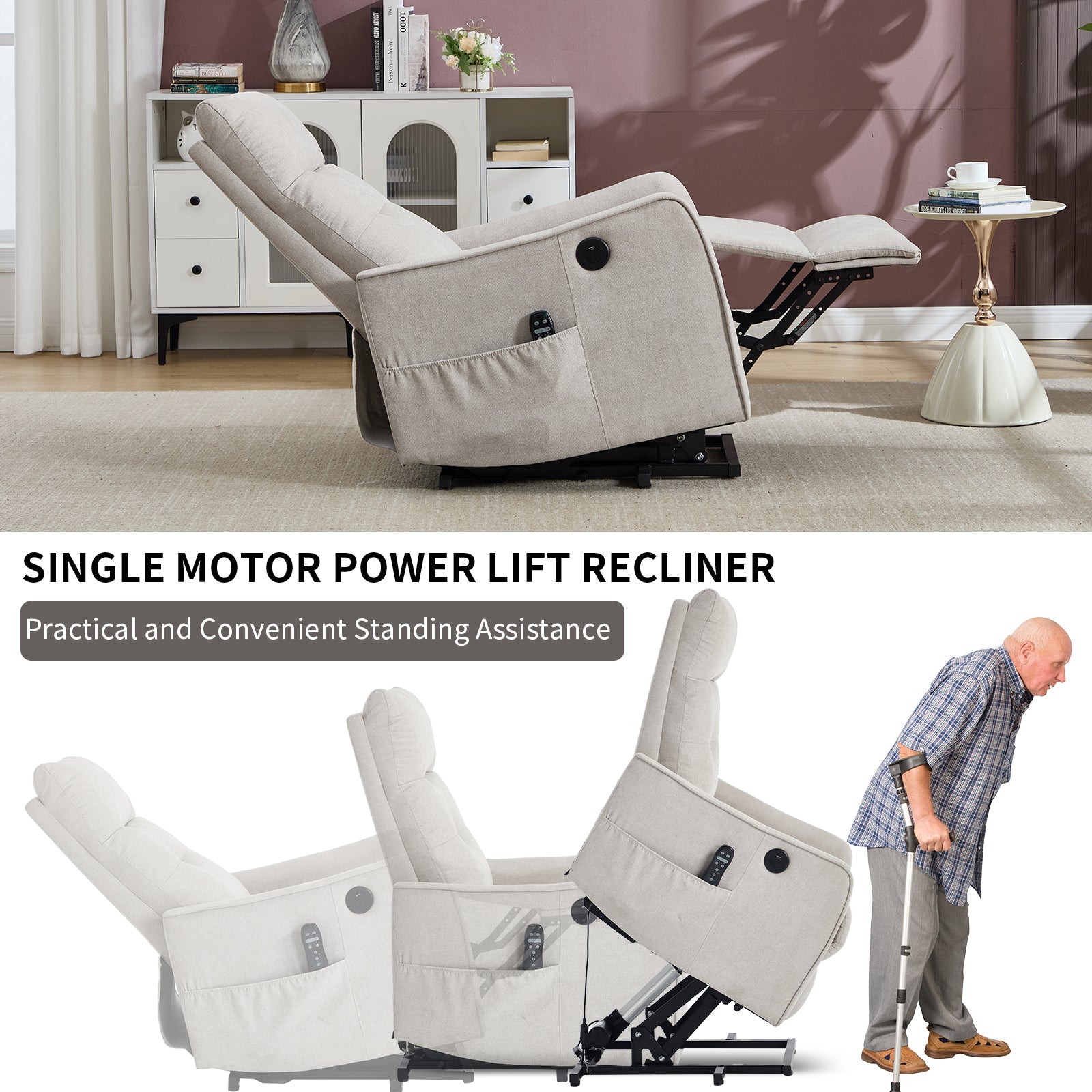Single Motor Power Lift Recliner Chair with Massage & Heat detail image 45
