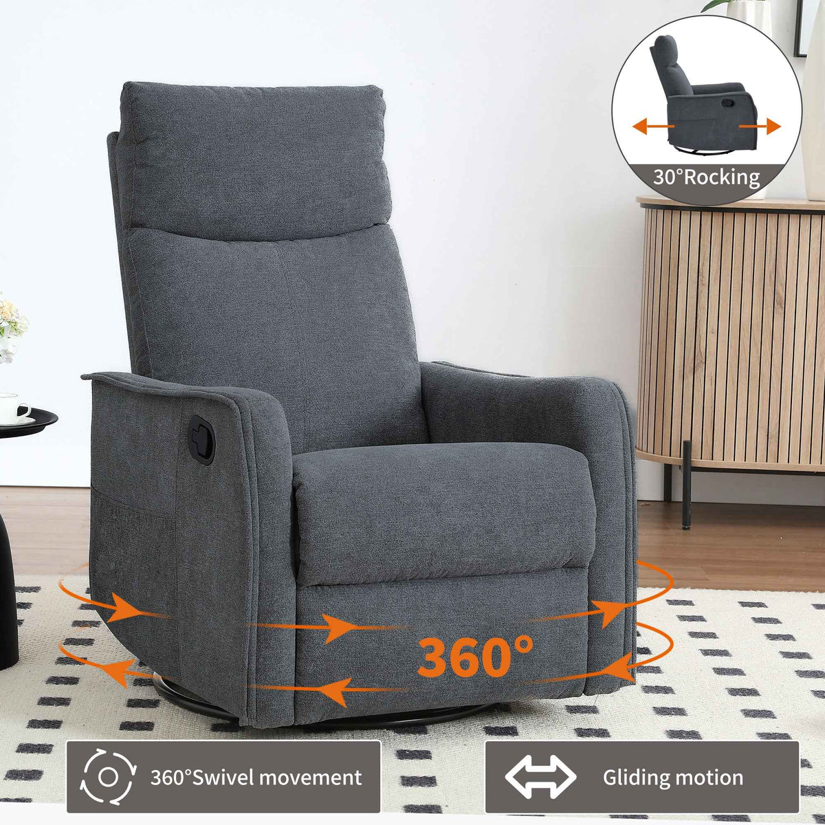 Heat Massage Manual Recliner Chair with Rocker and Swivel in Fabric for Living Room detail image 80