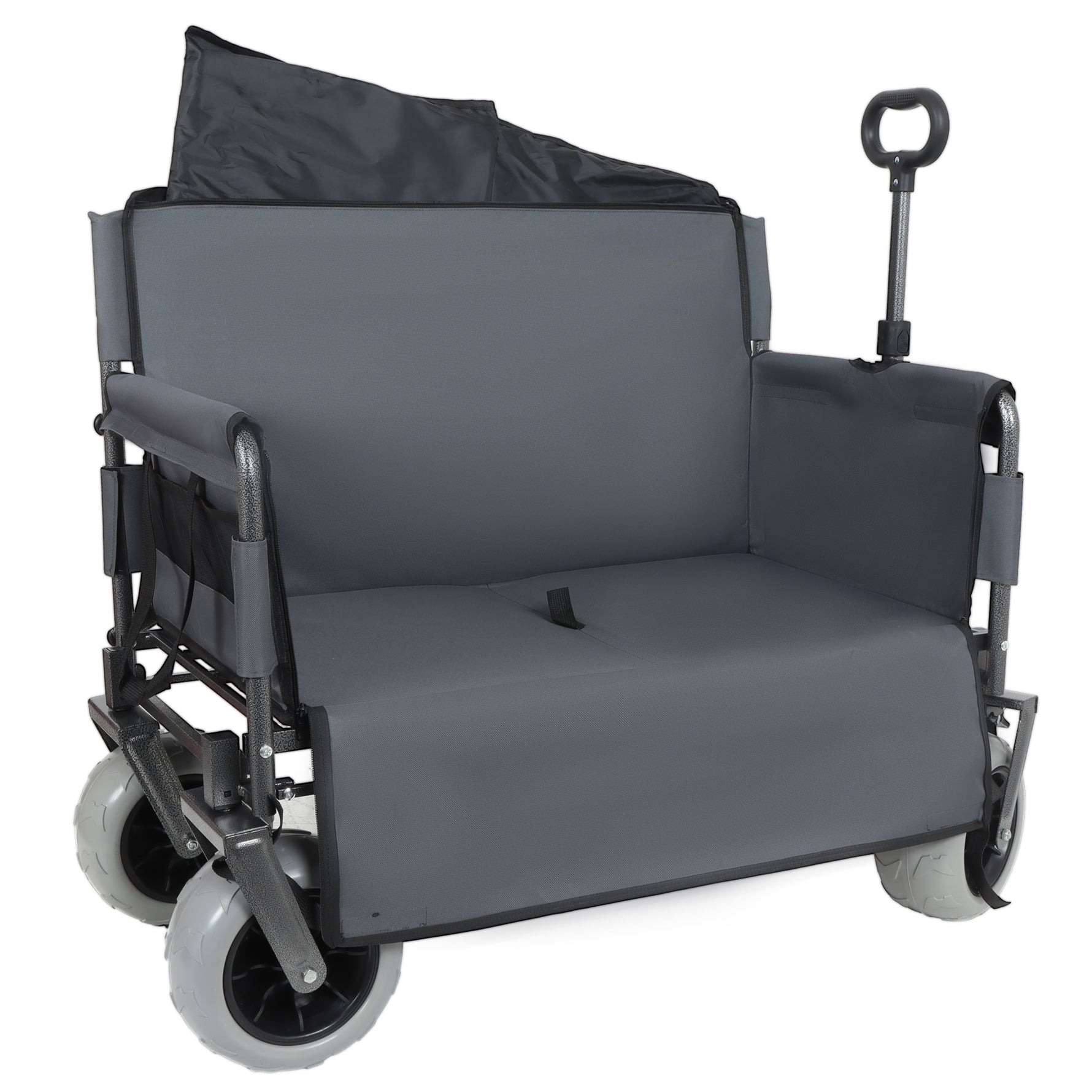 3-in-1 Folding Wagon Cart with Bench Seat & Storage for workshop, garage, storage, or utility use