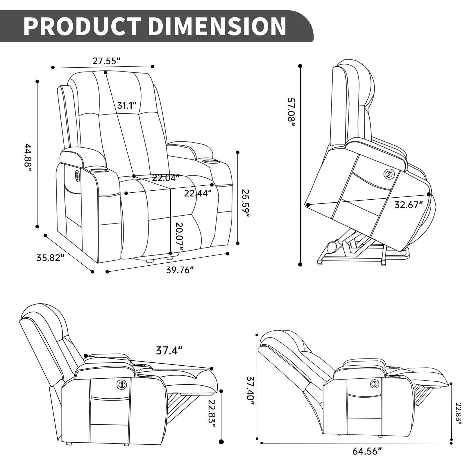 PU Infinite Position Up to 350 lb Single Motor Power Lift Recliner Chair detail image 22