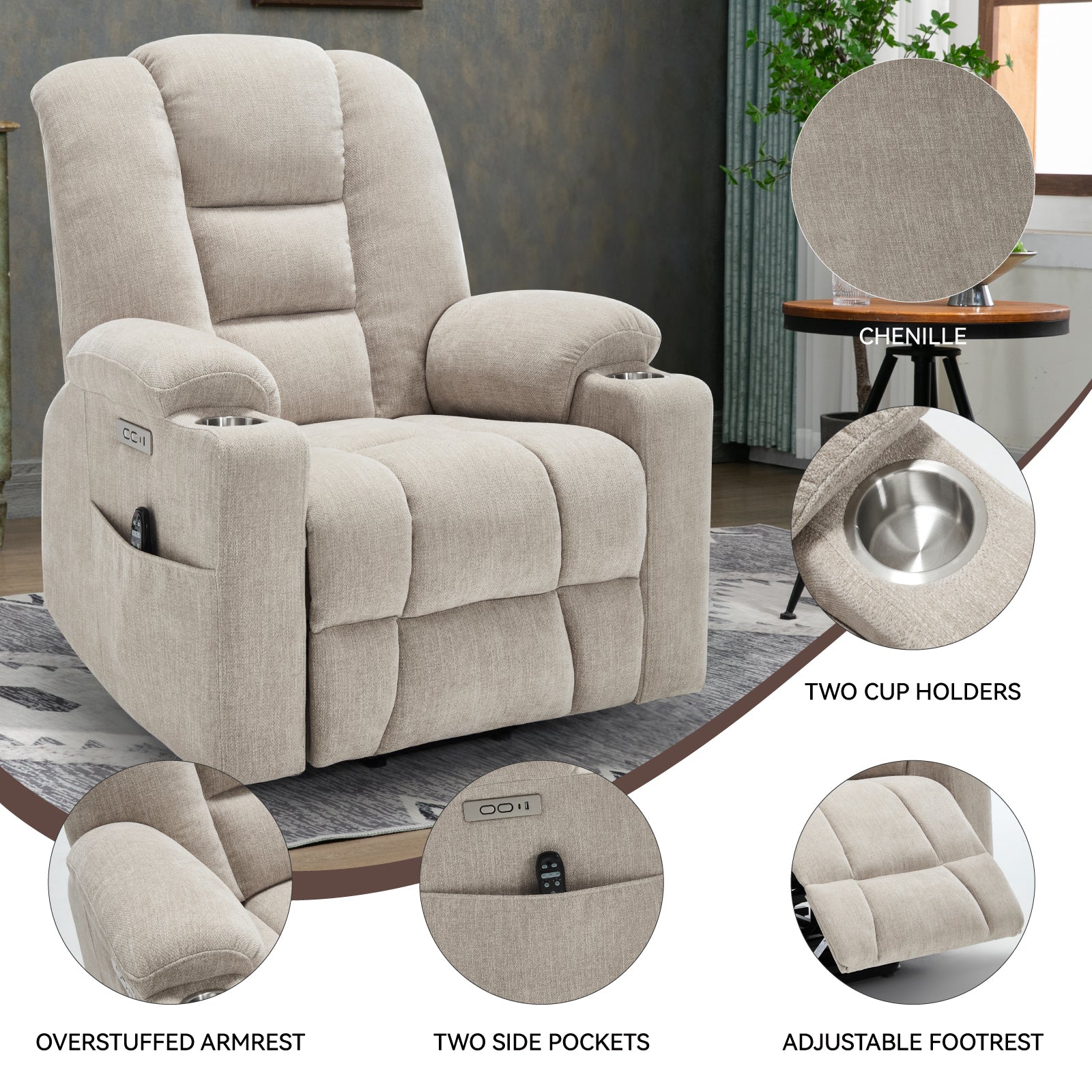 Large Dual-Motor Power Lift Heat & Massage Recliner detail image 84