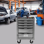Rolling 5-Drawer Steel Tool Chest with Stainless Steel Top for workshop, garage, storage, or utility use