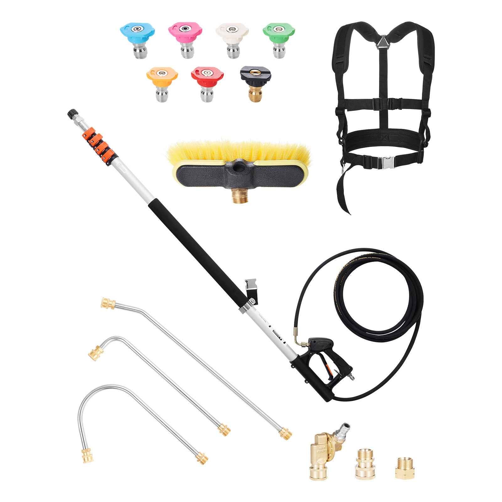 21 ft telescoping pressure washer wand with brush head and harness
