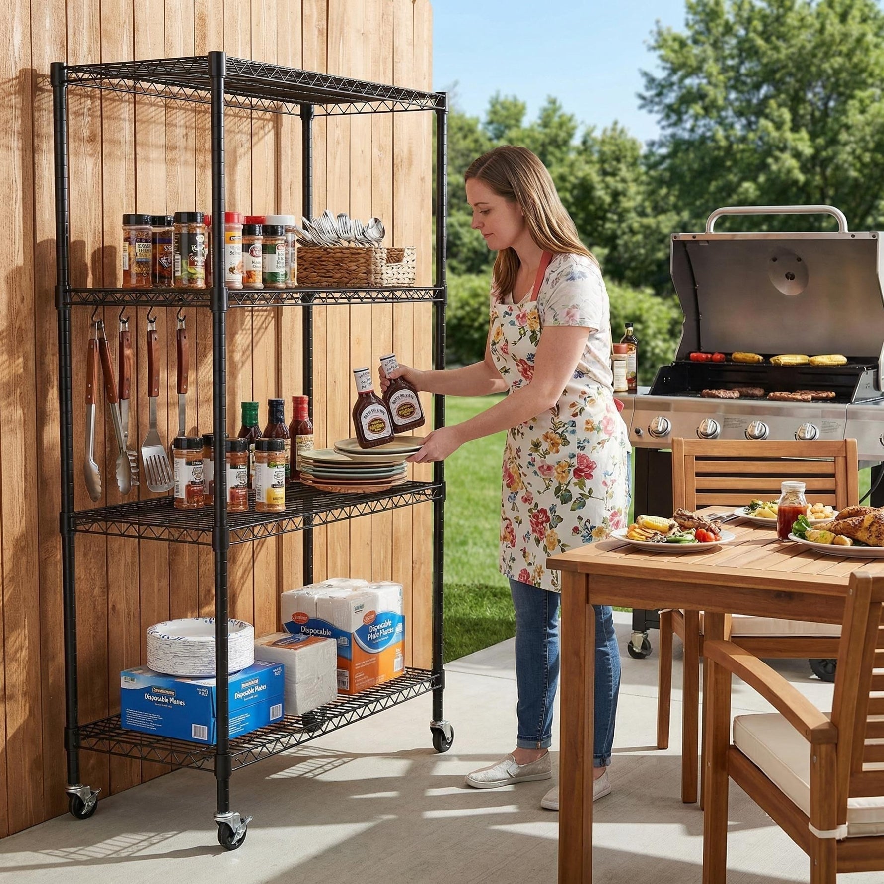 Heavy-Duty Adjustable Wire Shelving Unit with Wheels & Levelers for workshop, garage, storage, or utility use