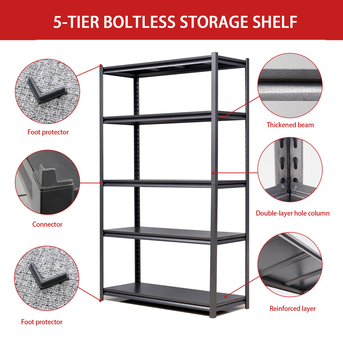 Industrial Heavy-Duty 5-Tier Adjustable Metal Shelving Unit for workshop, garage, storage, or utility use