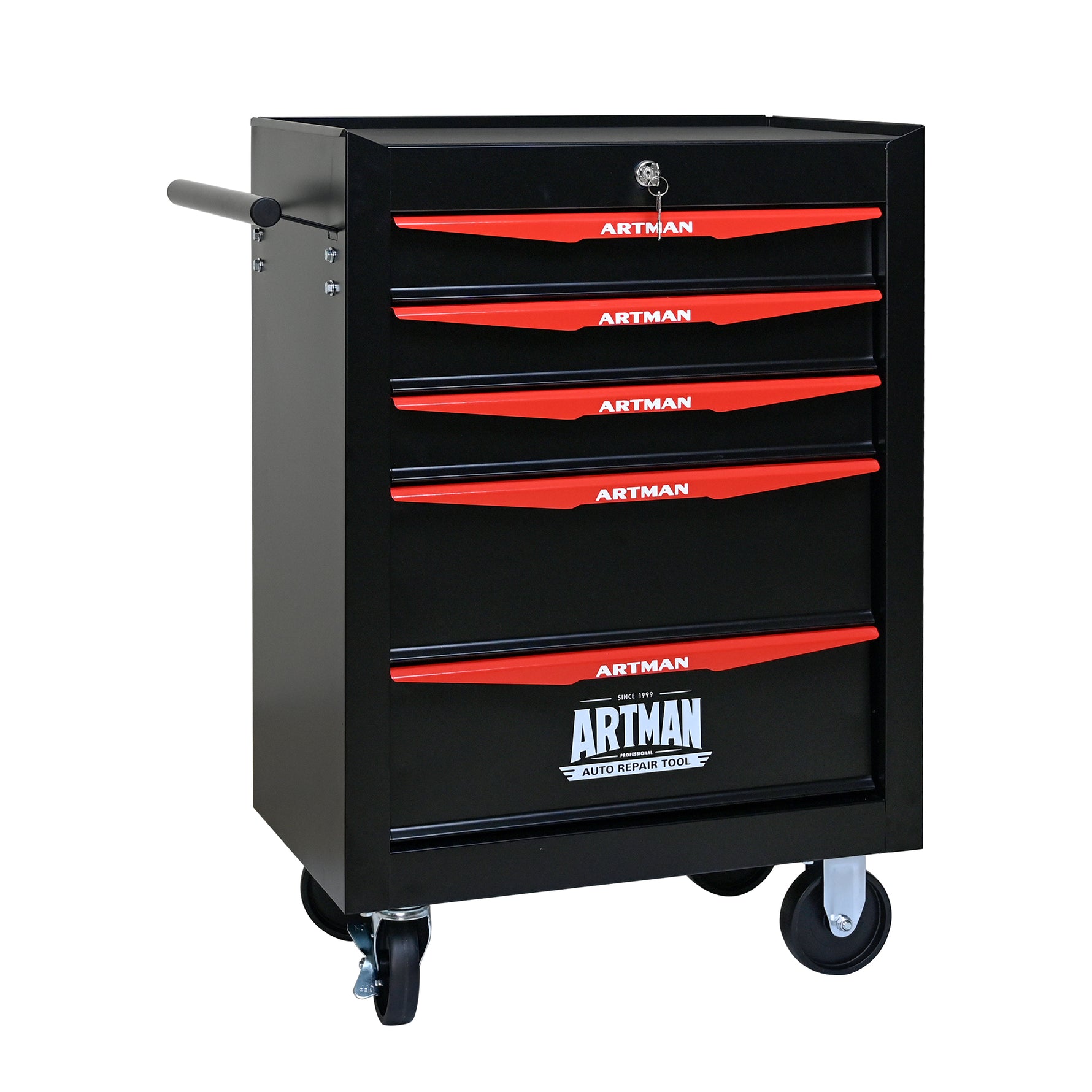Rolling 5-Drawer Steel Tool Chest with Stainless Steel Top for workshop, garage, storage, or utility use