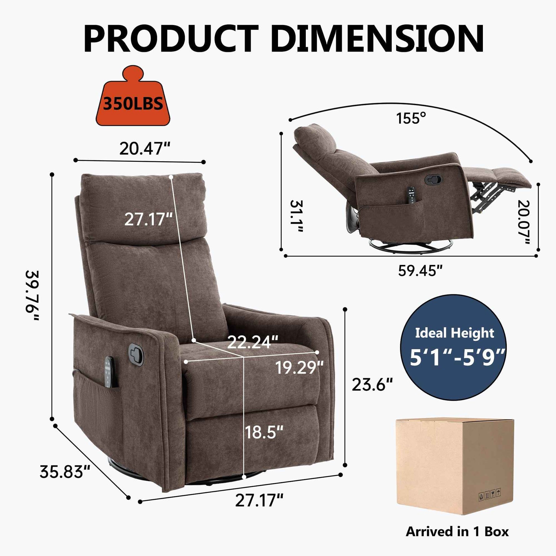 Heat Massage Manual Recliner Chair with Rocker and Swivel in Fabric for Living detail image 21