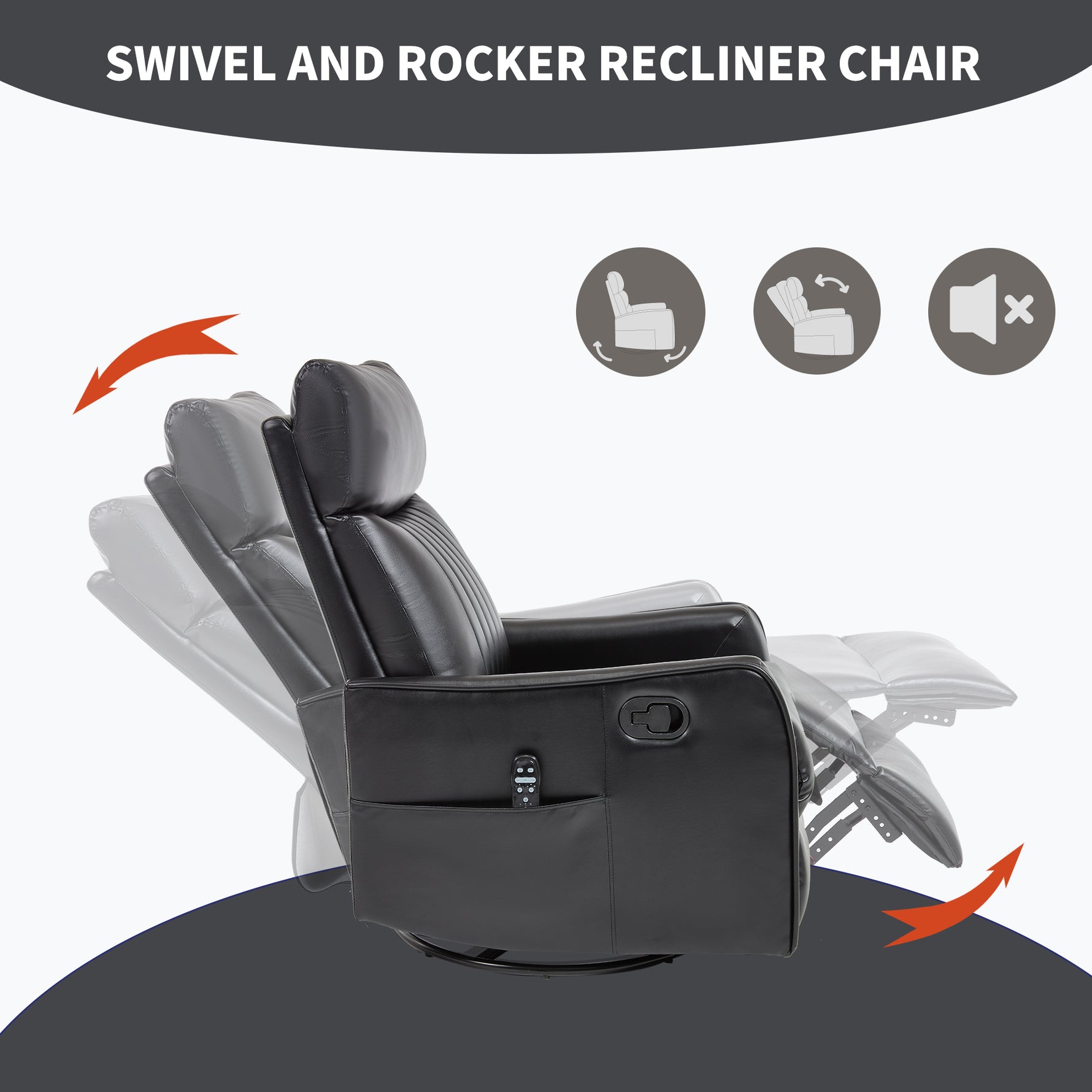 Faux Leather Heat Massage Manual Recliner Chair with Rocker and Swivel for Living Room detail image 6