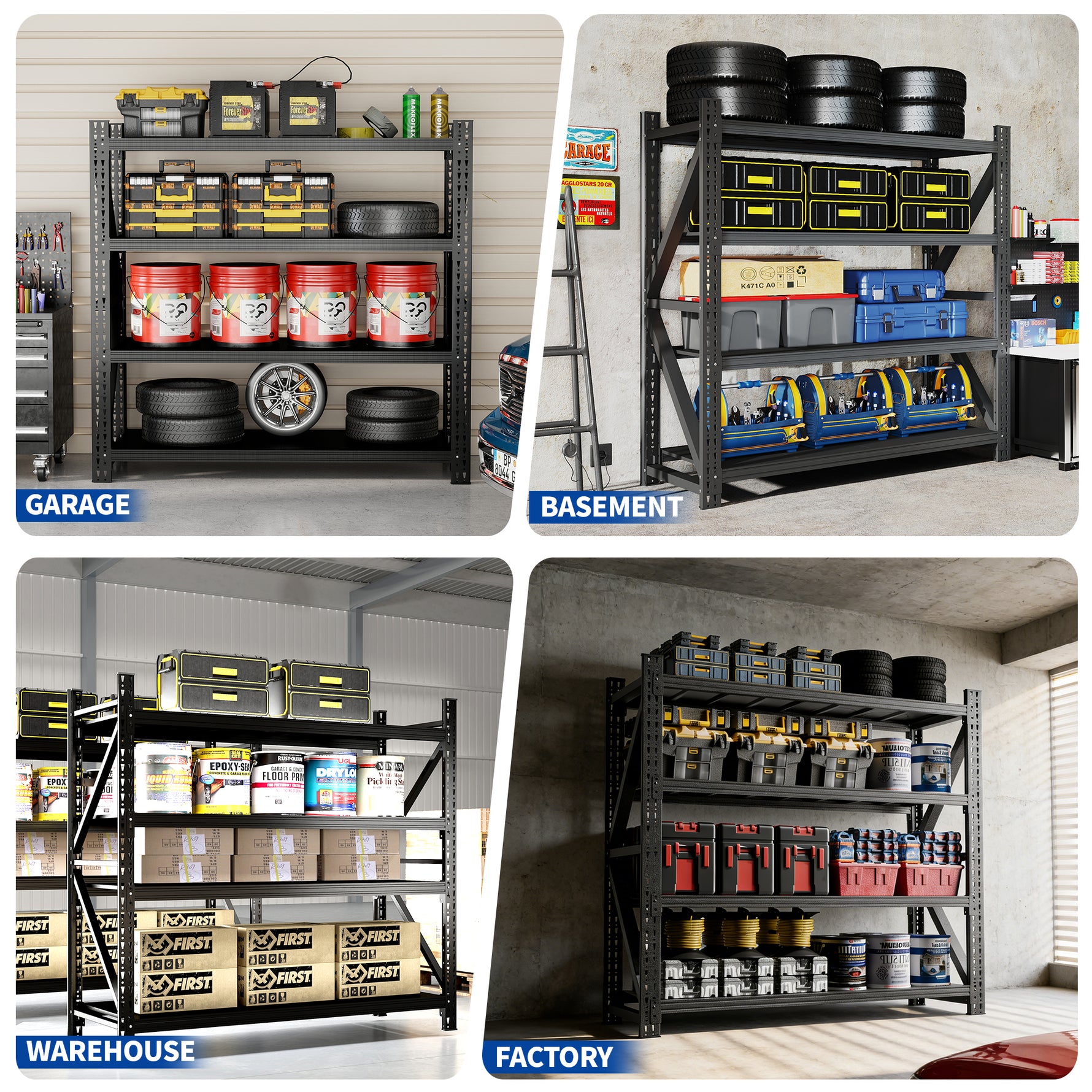 Heavy Duty Metal Adjustable Garage Shelving Unit, 4000lb Capacity Industrial Storage Rack for workshop, garage, storage, or utility use