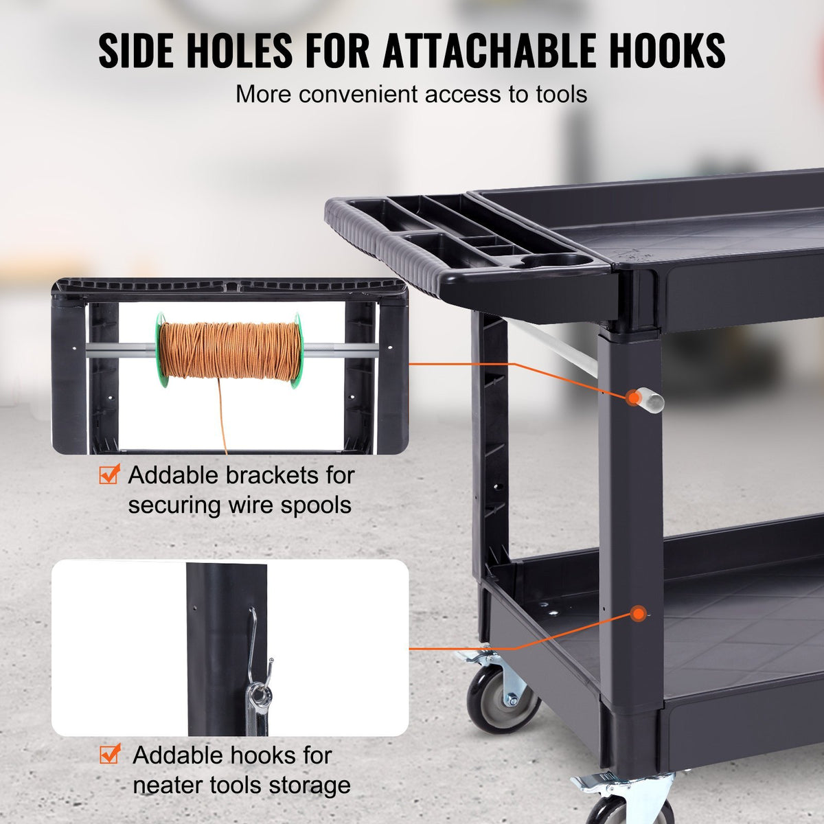Heavy-Duty Rolling Utility Service Cart with 360° Swivel Wheels for workshop, garage, storage, or utility use